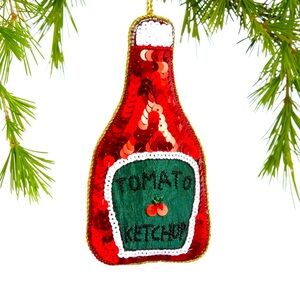 Christmas World Market Fabric Sequined Ketchup Ornament New